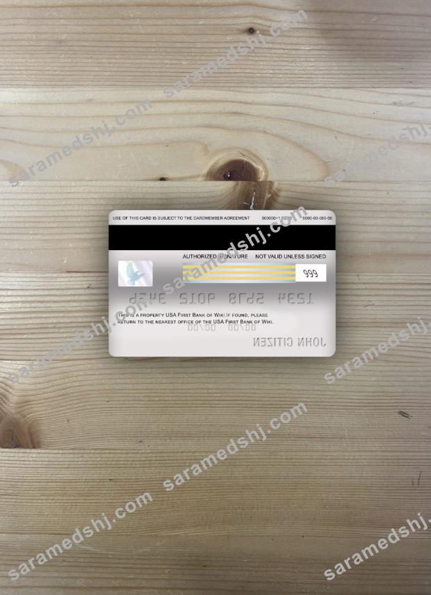 USA First Bank of Wiki visa classic card photolook back